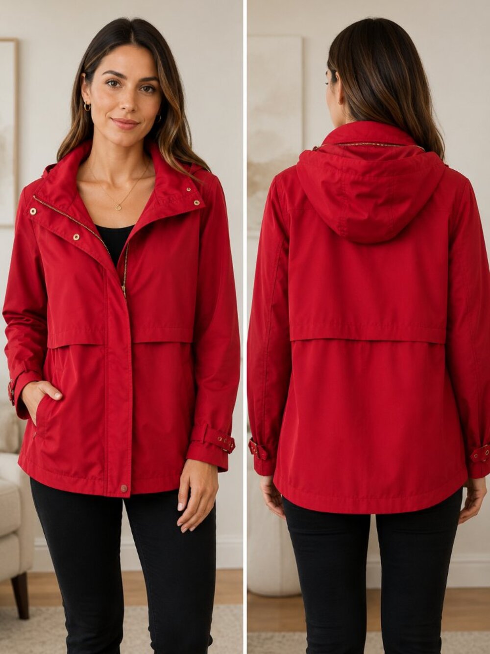 Zara Basic Red Hooded Layered Anorak Jacket XL